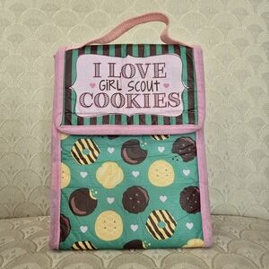 "I Love Girl Scout Cookies" Lunch Bag Insulated Lined Snack Sack Green Pink